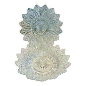 Vintage Pressed Glass Sunflower Serving Bowl & Plate Set 10” Bowl 11” Plate